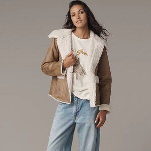 NEW BERNARDO Distressed Faux Suede And Faux Shearling Jacket 1025 6m3